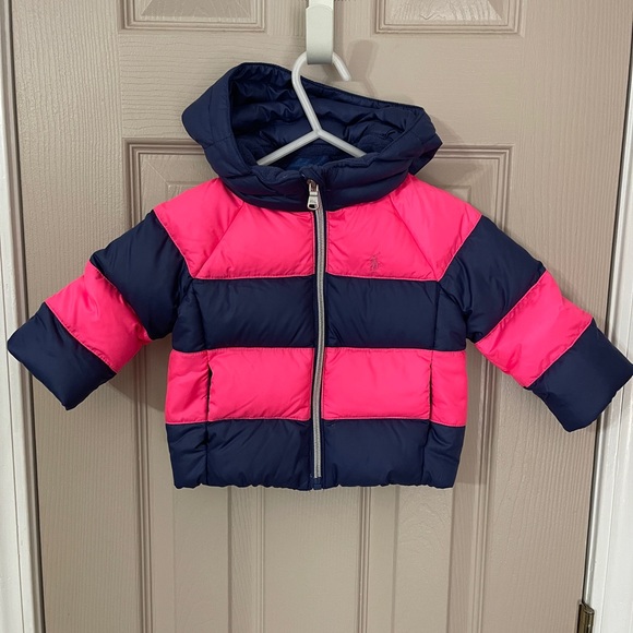 Ralph Lauren Other - Ralph Lauren baby girls' rugby quilted down jacket in pink and navy blue. Sz 9M.